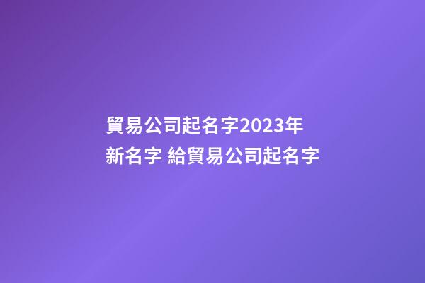 貿易公司起名字2023年新名字 給貿易公司起名字